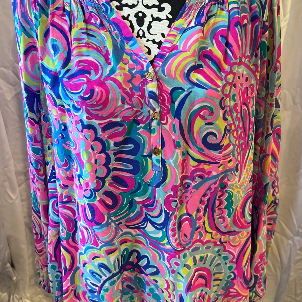 Lilly Pulitzer Psychedelic Sunshine Silk Elsa Top Blouse